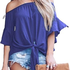 NWOT Royal Blue off-shoulder Flowy-sleeve Blouse